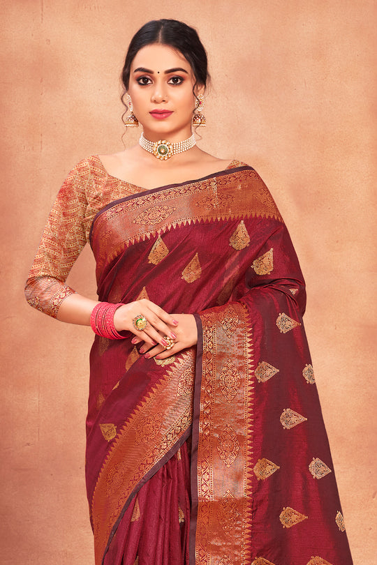 Berry Red Cotton Silk Saree