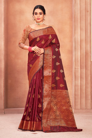 Berry Red Cotton Silk Saree