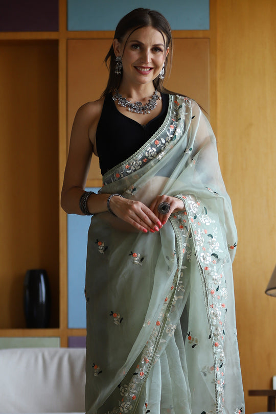 Mint Green Organza Saree