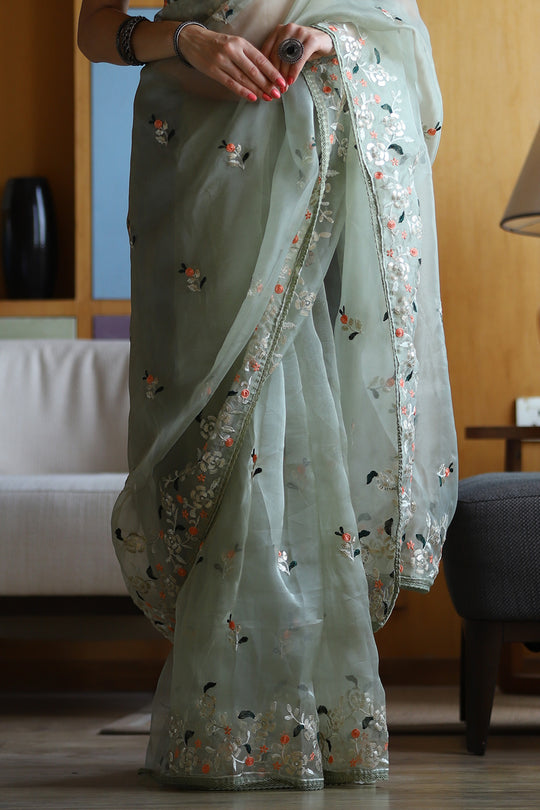 Mint Green Organza Saree