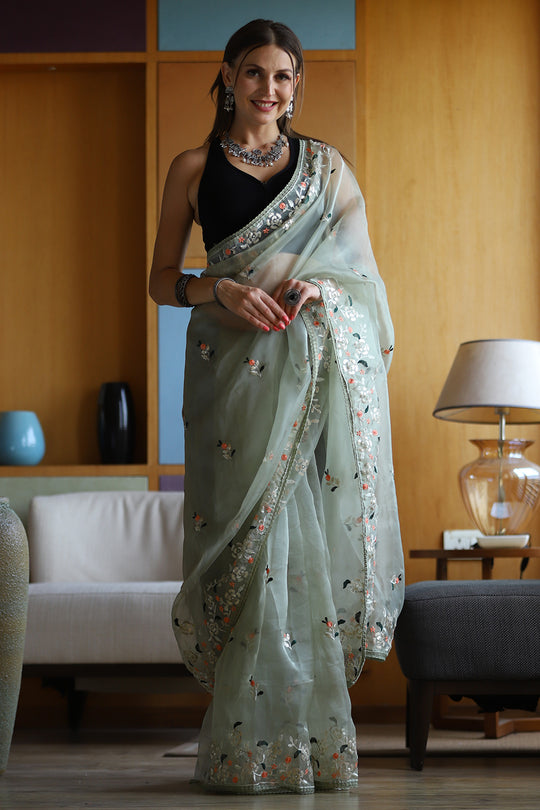 Mint Green Organza Saree