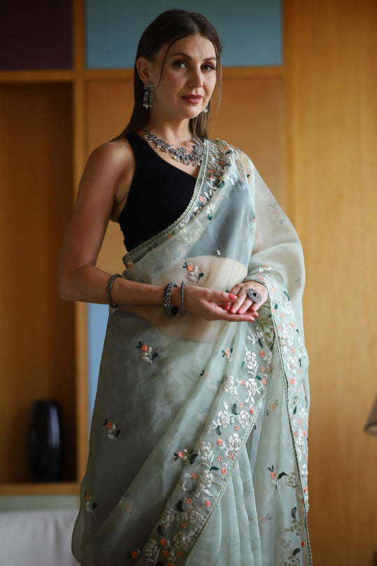 Mint Green Organza Saree
