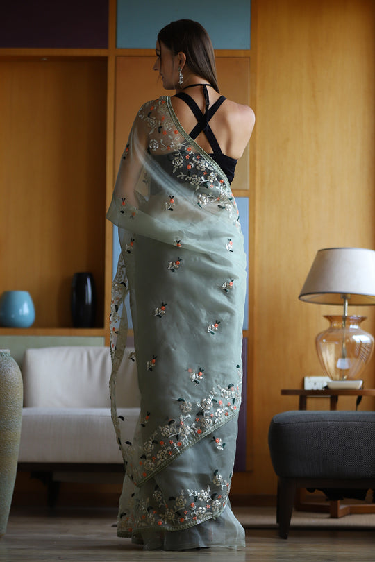 Mint Green Organza Saree