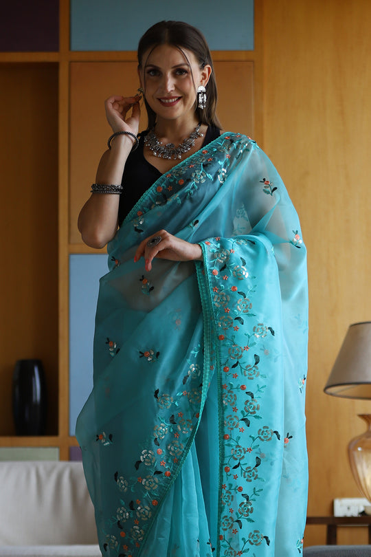 Sky Blue Organza Saree