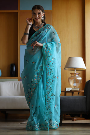 Sky Blue Organza Saree