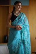 Sky Blue Organza Saree