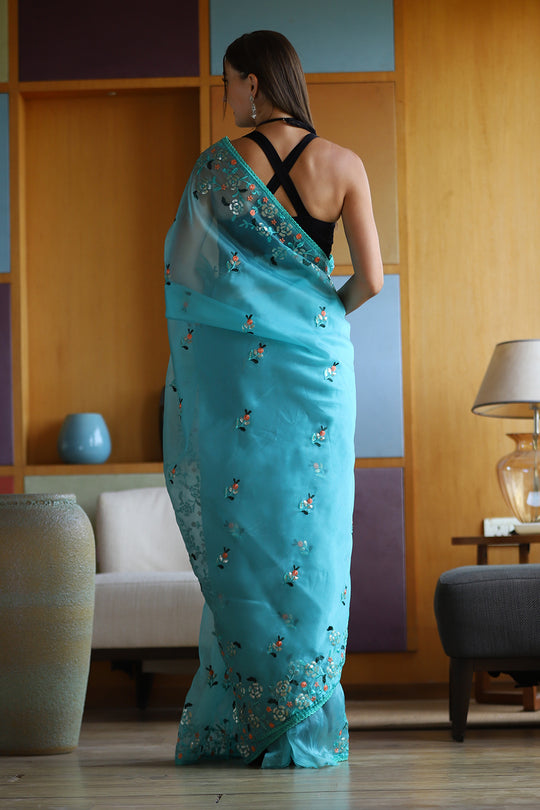 Sky Blue Organza Saree