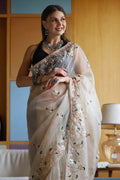 Ivory Beige Organza Saree