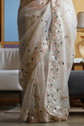 Ivory Beige Organza Saree