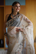 Ivory Beige Organza Saree