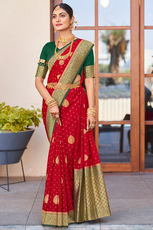 Deep Red Crepe Silk Saree