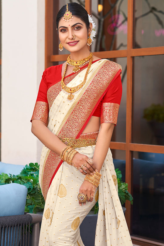 Pearl White Crepe Silk Saree