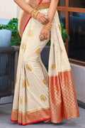 Pearl White Crepe Silk Saree