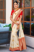 Pearl White Crepe Silk Saree