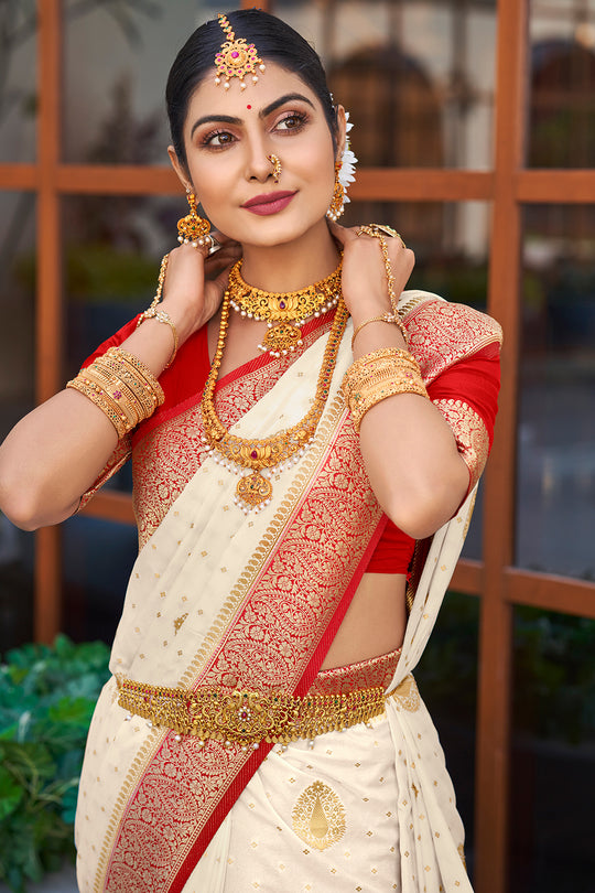 Pearl White Crepe Silk Saree