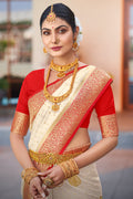 Pearl White Crepe Silk Saree