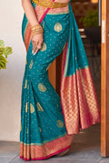 Teal Blue Crepe Silk Saree