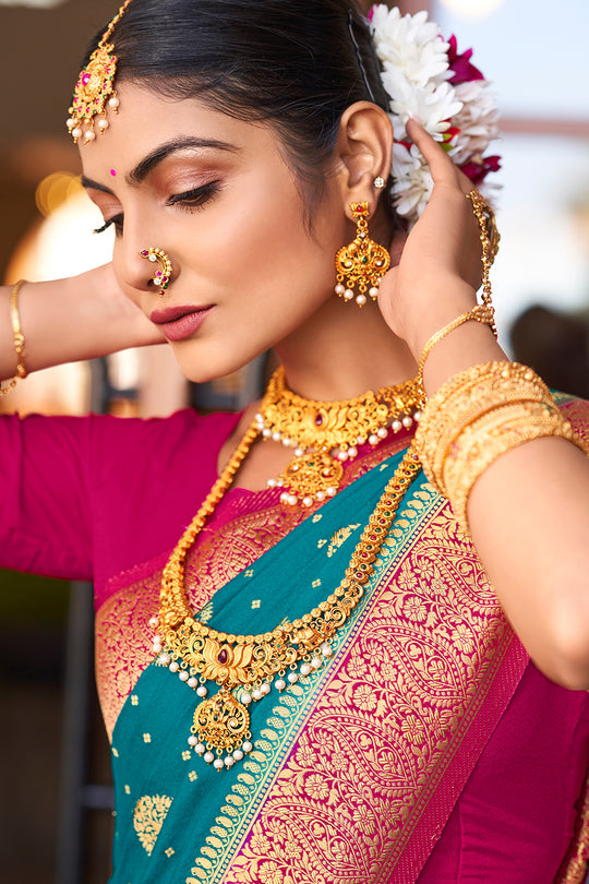 Teal Blue Crepe Silk Saree