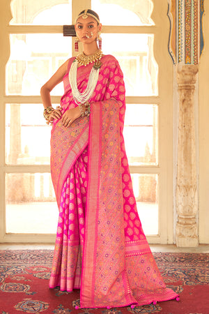 Hot Pink Banarasi Saree