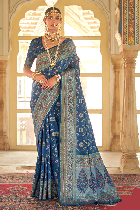 Cyan Blue Banarasi Saree