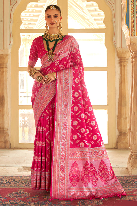Magenta Pink Banarasi Saree