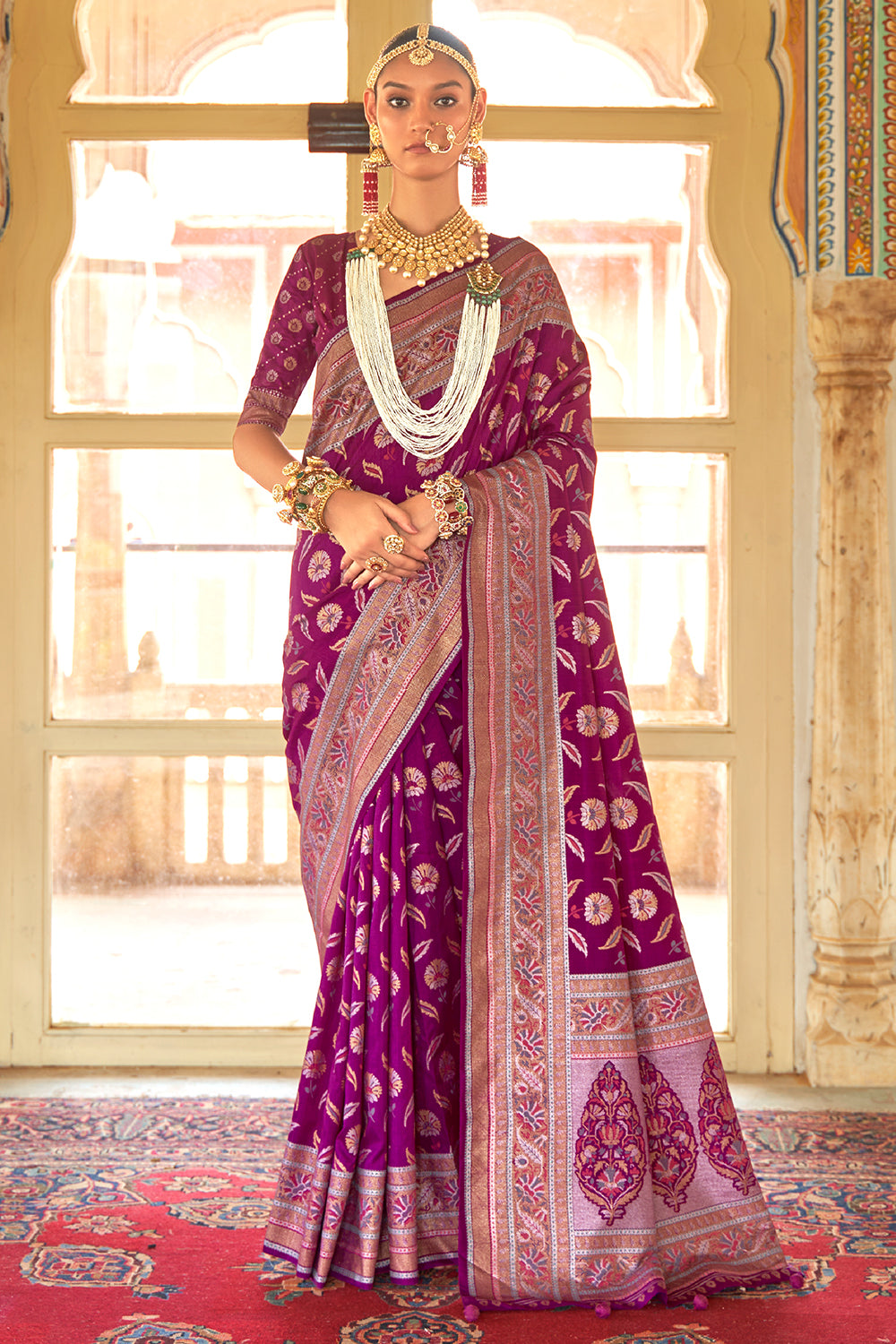 Buy Jam Violet Banarasi Silk Saree 97797 Online Karagiri