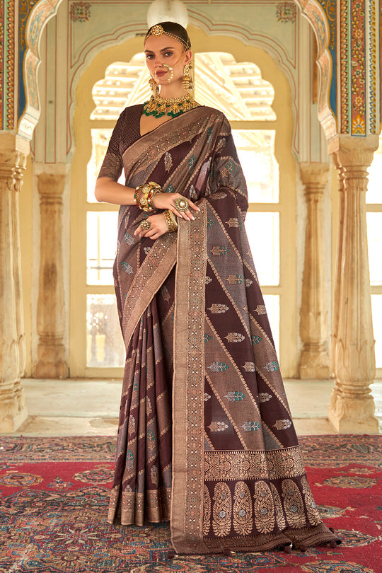 Chocolate Brown Banarasi Saree
