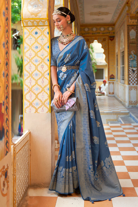 Denim Blue Banarasi Saree