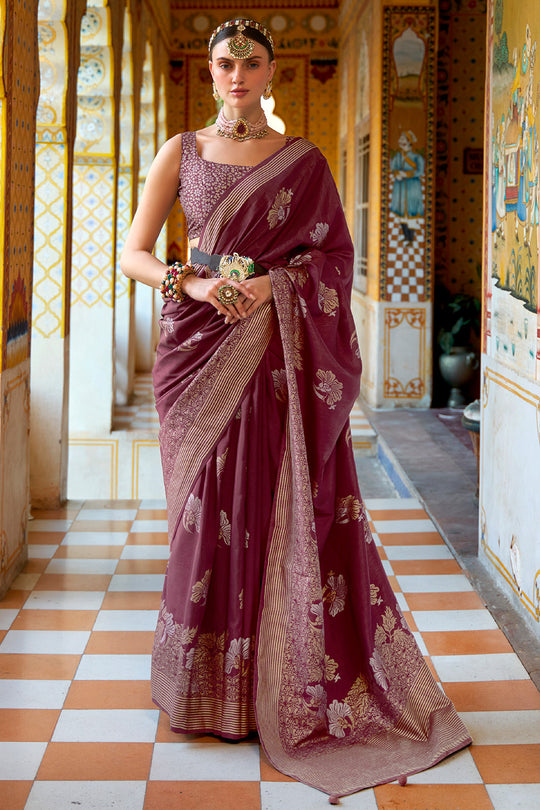 Mulberry Wine Banarasi Saree
