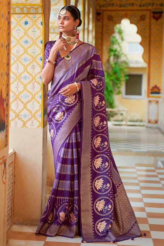 Grape Violet Banarasi Saree