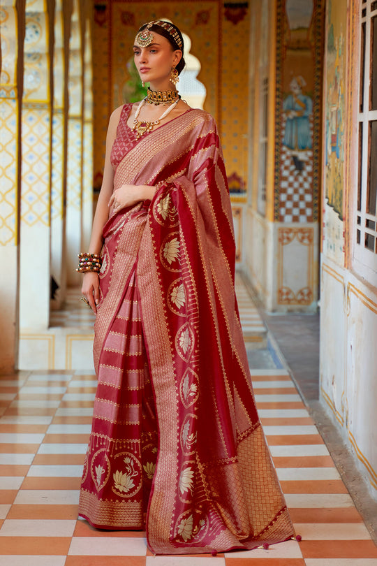 Brick Red Banarasi Saree