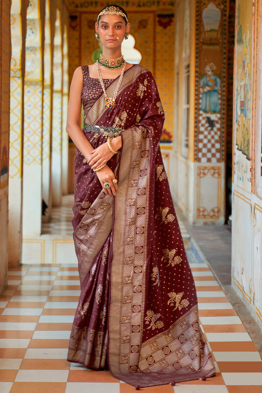 Chocolate Brown Banarasi Saree