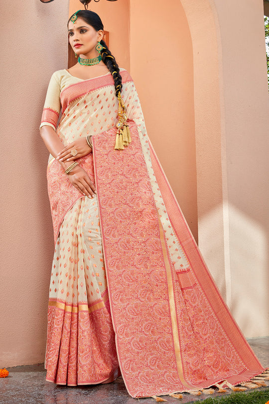 Buttermilk Beige Banarasi Saree