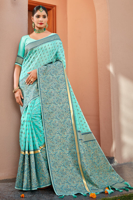 Sea Blue Banarasi Saree