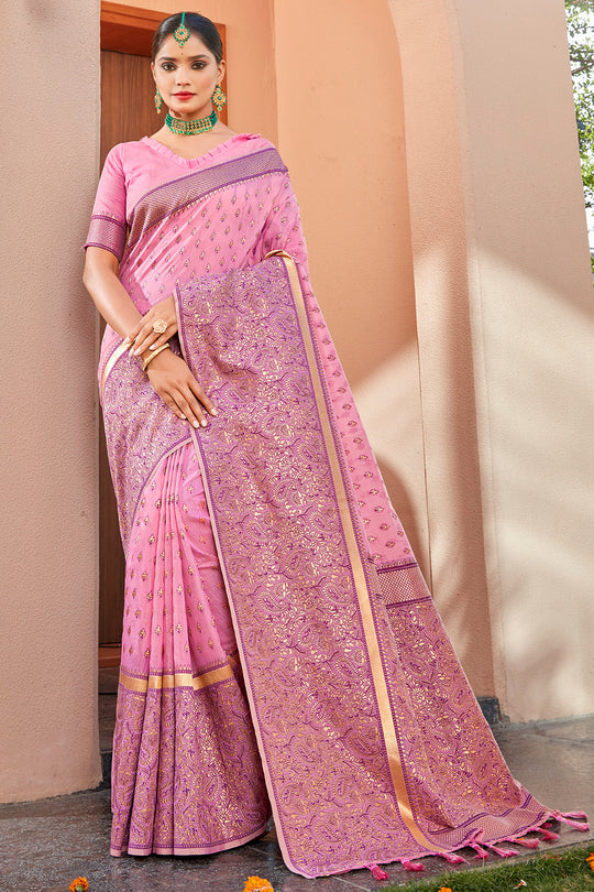 Flamingo Pink Banarasi Saree