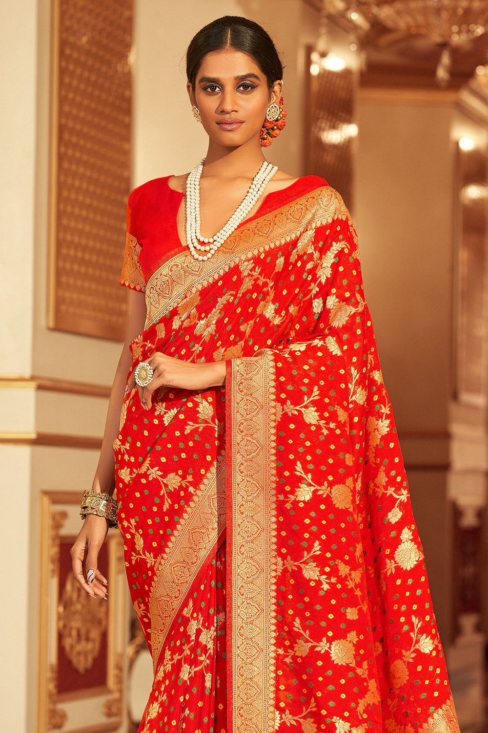beautiful-heavy-stone-work-red-chiffon-saree Buy chiffon saree for best  price at USD 400 / Piece ( Approx )