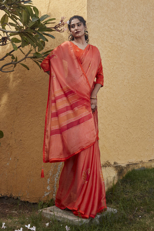 Flaming Orange Brasso Saree