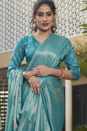 Teal Blue Brasso Saree