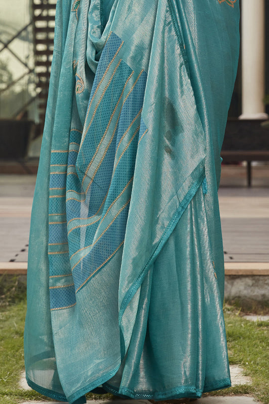 Teal Blue Brasso Saree