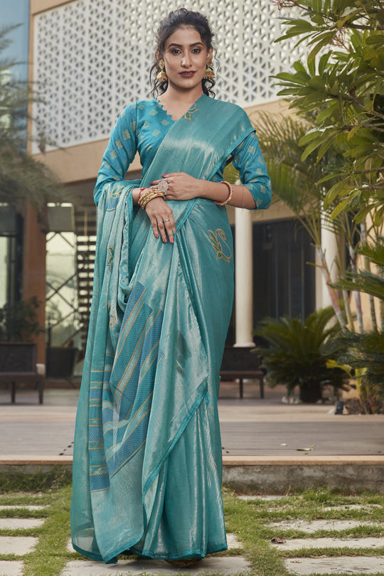 Teal Blue Brasso Saree