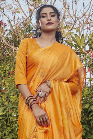 Marigold Yellow Brasso Saree