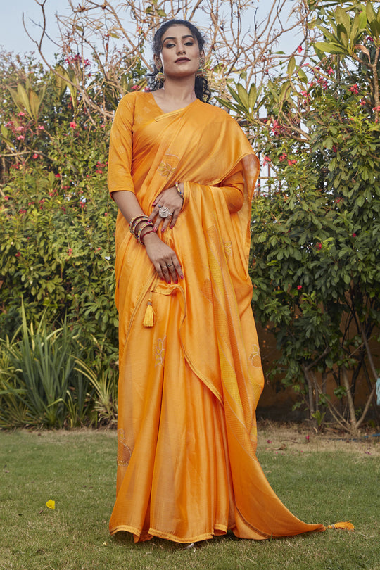 Marigold Yellow Brasso Saree