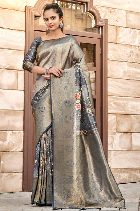 Coin Grey Banarasi Saree