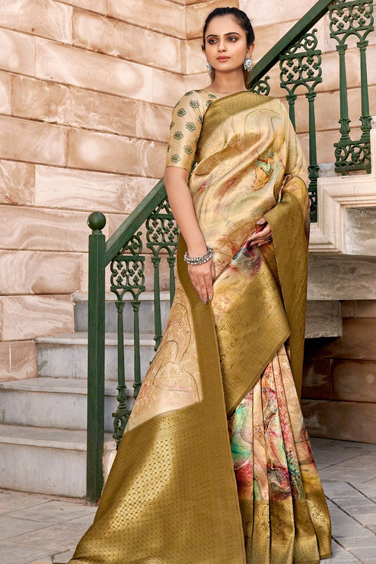Peach And Copper Banarasi Saree