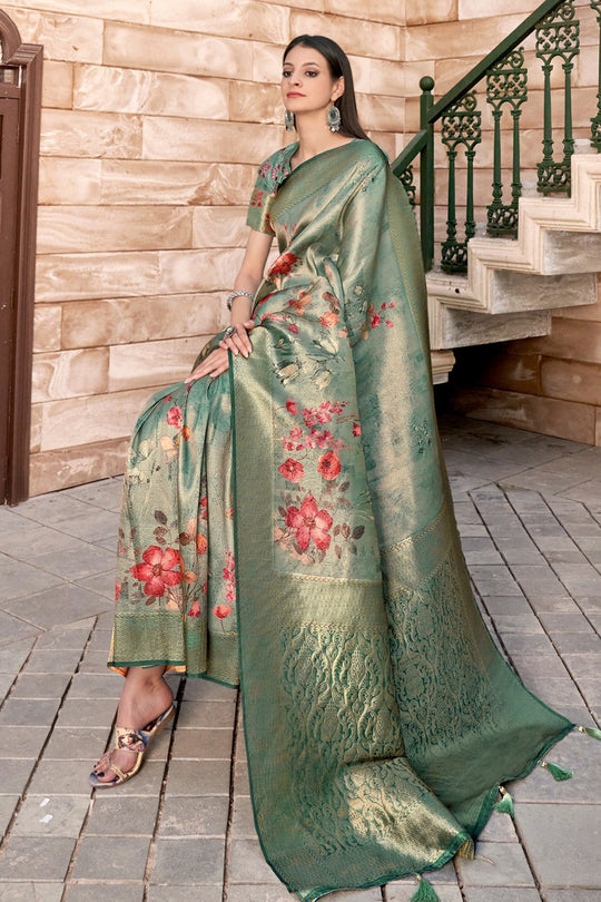 Mint Green Banarasi Saree