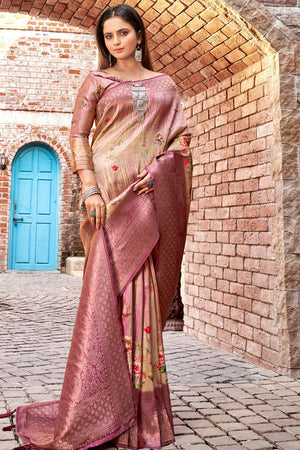 Beige And Peach Banarasi Saree