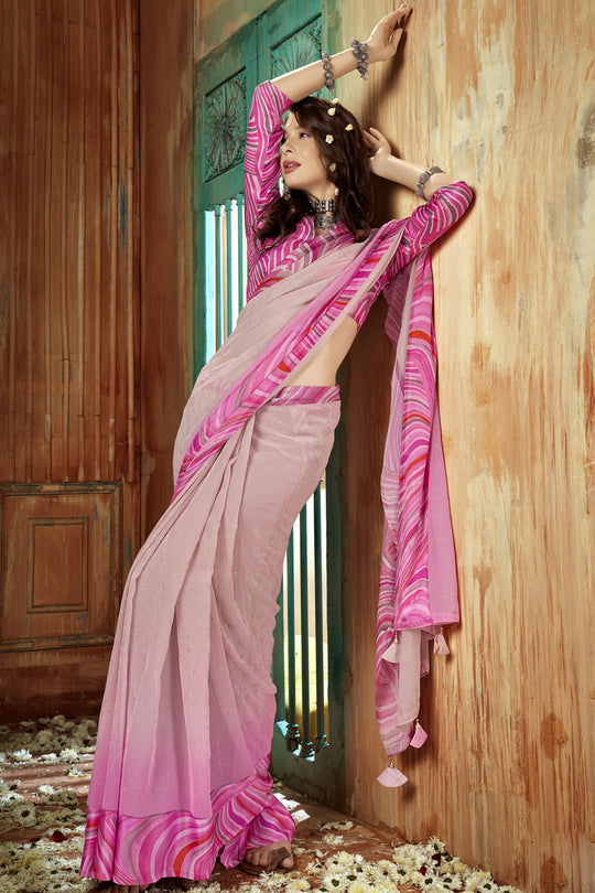 Flamingo Pink Georgette Saree