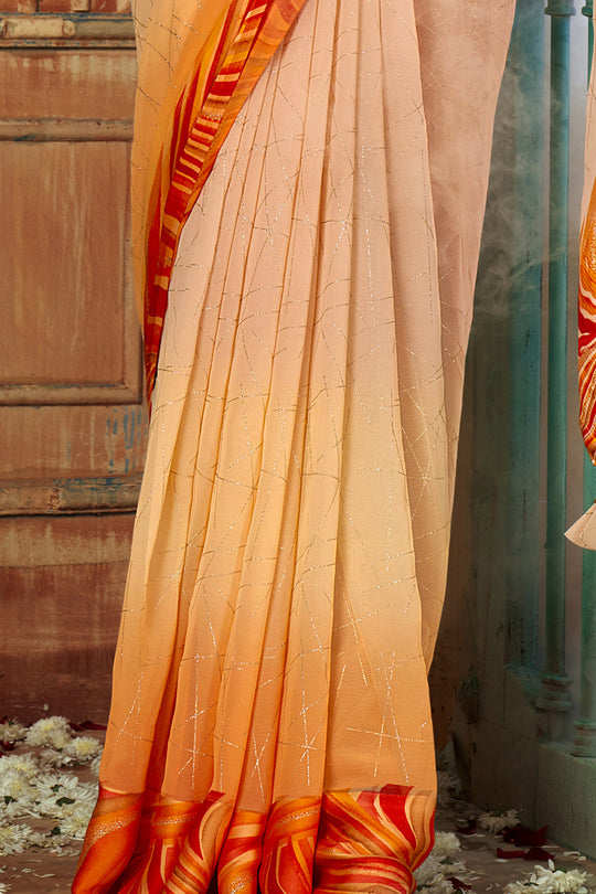 Cantaloupe Orange Georgette Saree