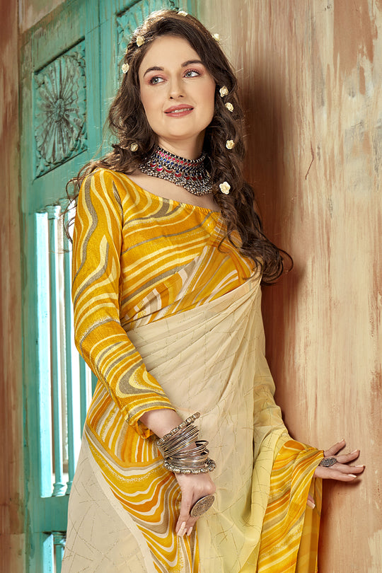 Canery Yellow Georgette Saree