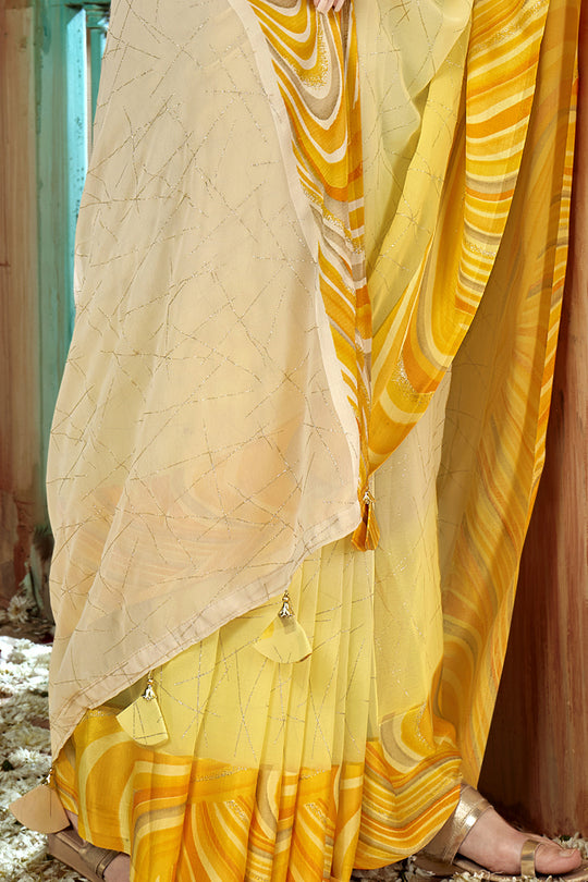 Canery Yellow Georgette Saree